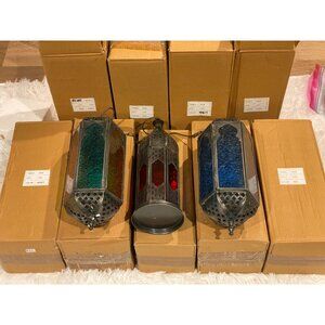 9 Pc Wedding Lot Copper Moroccan Lantern Metal Cutouts Decor 10" Tall MULTICOLOR